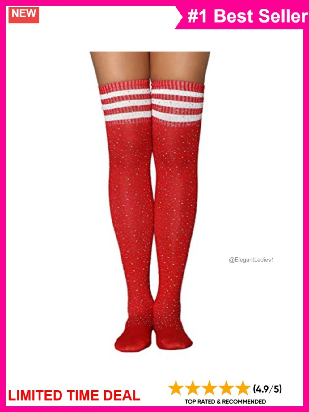 Rhinestone Striped Over Knee High Socks Nylon Spandex Shaping Cosplay